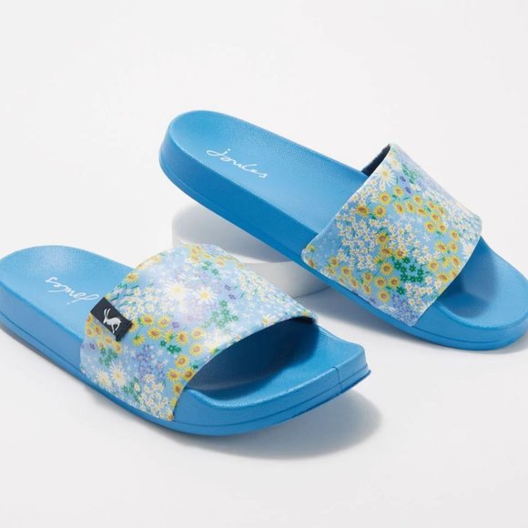 Joules Shoes Joules Poolsideslide Womens Blue Ditsy Floral Sandals